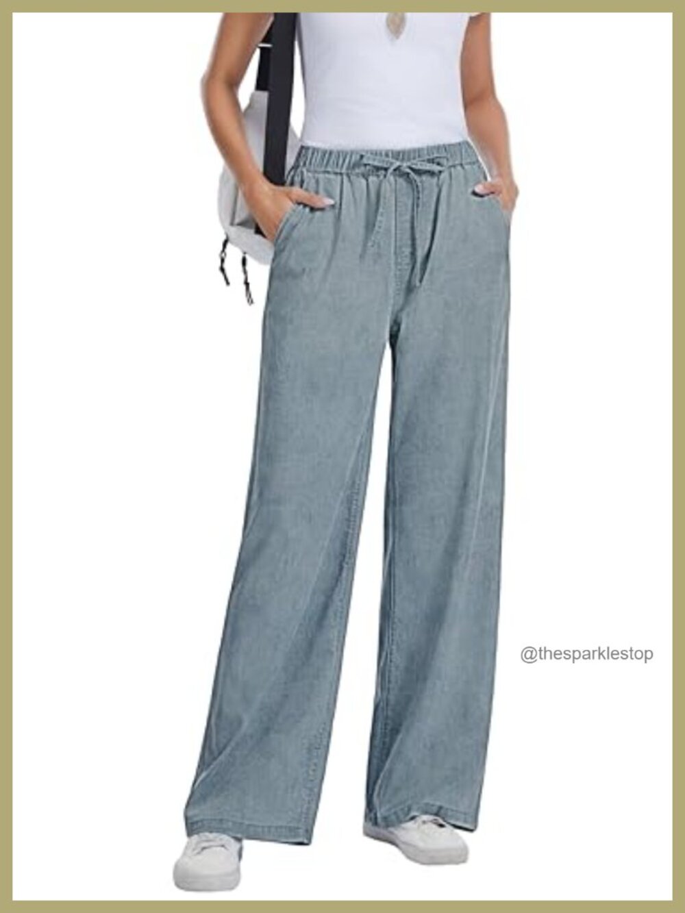 Wide Leg Jeans Drawstring Elastic Waist High Rise Baggy Denim Pants
